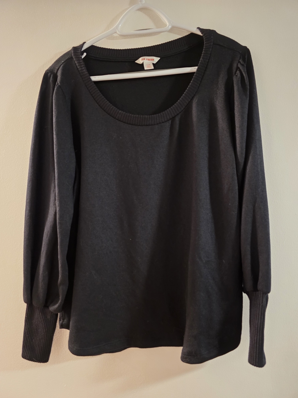 Joe Fresh Black Long Sleeve Scoop Neck Top